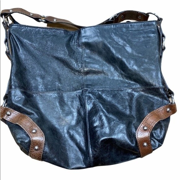 TANO large black leather boho bucket bag - Picture 1 of 6